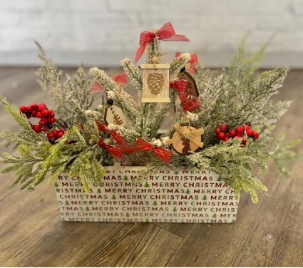 Merry Christmas Artificial Wooden Box  Arrangement 