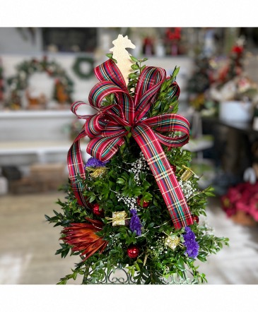 Traditional Merry Christmas  Boxwood tree in Mattapoisett, MA | Blossoms Flower Shop