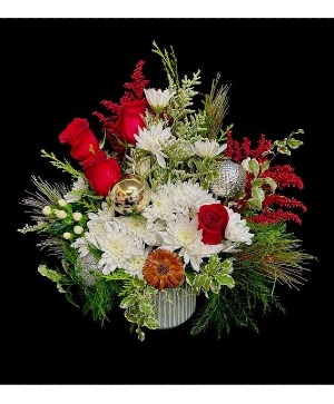 Merry Christmas   Floral mix with Red and White Design
