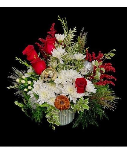 Merry Christmas   Floral mix with Red and White Design