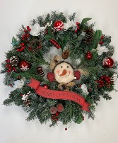 Merry Christmas Snowman Wreath Permanent botanical