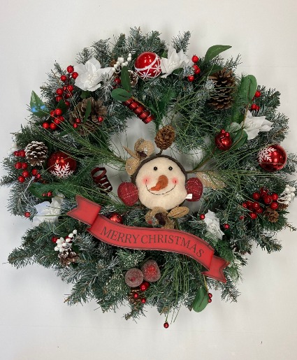 Merry Christmas Snowman Wreath Permanent botanical