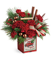 Merry Christmas Vintage Tree Tin Fresh Floral Arrangement