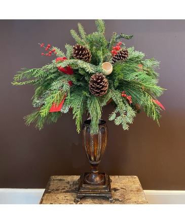 Metal Compote Winter Arrangement Limited Time Deal in Hellertown, PA | PONDELEK'S FLORIST