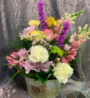Metal Container Mix Fresh Flowers
