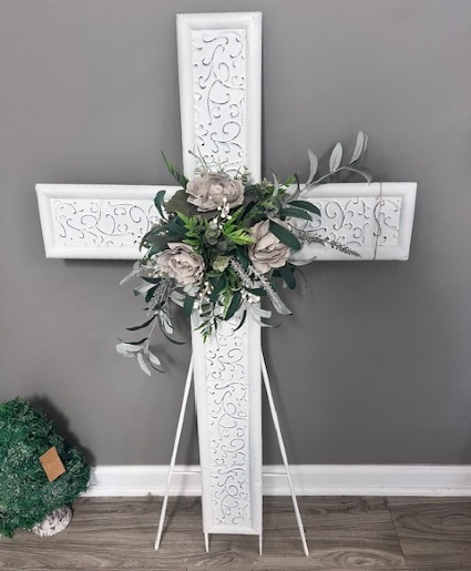 Metal Cross Easel with Floral Accent