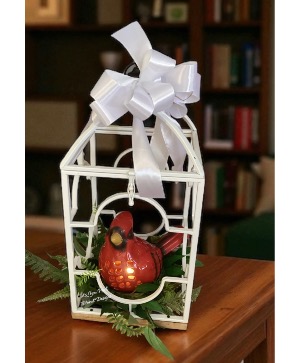 Metal Lantern with Lighted Cardinal  Gift 