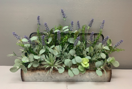 Metal wall haning with lavender and greenery Artificial silk