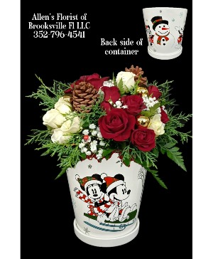 Mickey & Minnie Sleigh Ride  Fresh cut flowers in a ceramic container