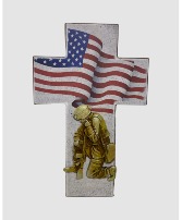 Military Cross with Flag and Praying Soldier Sympathy Cross