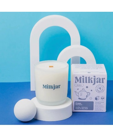 Milk Jar - “Hygge” 8oz Candle - wood wick  Vanilla, Tobaoco, Cedar & Sea Salt in Lompoc, CA | BELLA FLORIST AND GIFTS