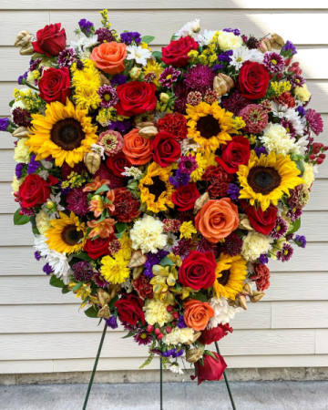 Millefiori style Heart Sympathy Standing Spray in Fairview, OR | QUAD'S GARDEN - Home to Trinette's Floral