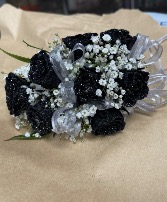 Mini black glitter roses Corsages