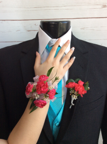 Mini Carnation (Hot Pink) Corsage & Boutonniere Pair