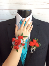 Mini Carnation (Red) Corsage & Boutonniere Pair