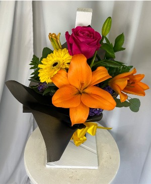 Mini Citrus Bloom  mix rose, gerb, lily with greens and filler