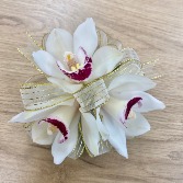 Mini Cymbidium Orchid Wristlet w/ Pearl Band 