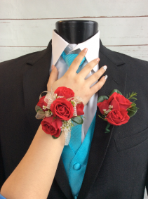 Mini Rose (Red) Corsage & Boutonniere Pair