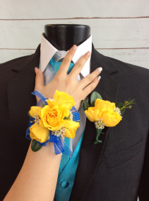 Mini Rose (Yellow) Corsage & Boutonniere Pair