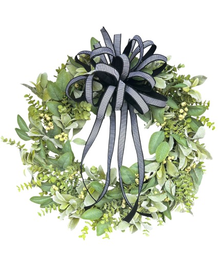MINIMALIST MIXED GREENERY WREATH W/ HANDTIED BOW SILK WREATH WITH BOW