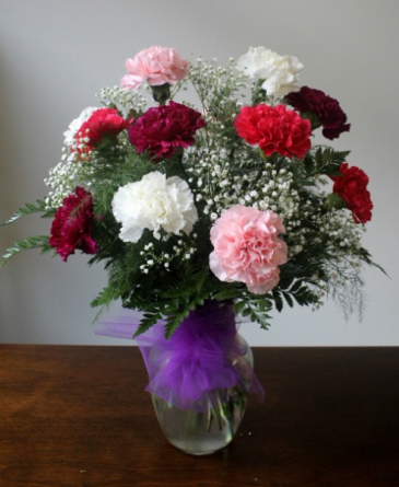 Mixed Carnations in Vase One Dozen Mixed Carnations in Vase in Lebanon, NH | LEBANON GARDEN OF EDEN FLORAL SHOP