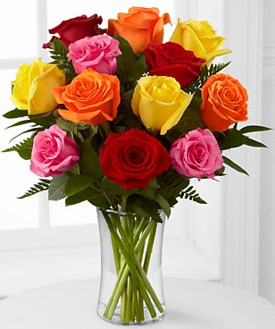 mix color roses vase arrangement