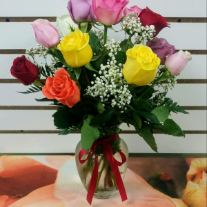 Mixed  Colorful Roses in Vase