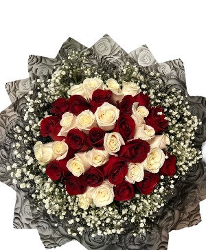 Mix Red and White  Roses Wrapped Bouquet