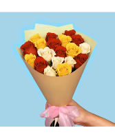  Mix roses wrapped bouquet