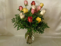 Mixed Colored Roses Vase Arrangement