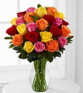Mixed 2 Dozen Long Stem Roses - VASE INCLUDED