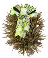 MIXED BEAD GRASS GRAPEVINE WREATH W/ HANDTIED BOW SILK WREATH WITH BOW 