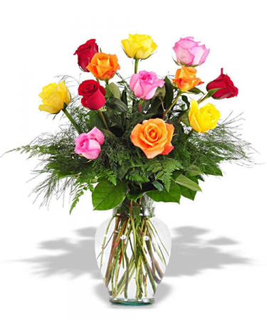 Mixed Color Dozen Rose Arrangement Roses