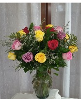 Mixed Dozen Roses Rose Arrangement