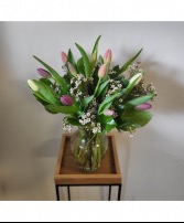 Mixed Dozen Tulips Vase Arrangement 