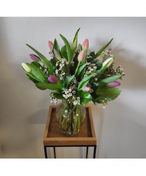 Mixed Dozen Tulips Vase Arrangement 
