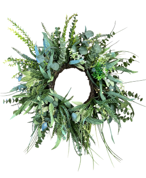 MIXED FERN, EUCALYPTUS & GRASS WREATH - 30 IN WIDE SILK WREATH 