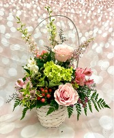Mixed Floral Basket Assortment of fresh floral in an 18" tall handled basket