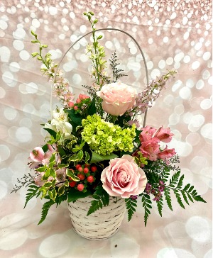 Mixed Floral Basket Assortment of fresh floral in an 18" tall handled basket