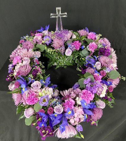 Floral Heart Design With Crystal Cross Urn Wreath