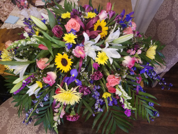 Mixed Garden Casket Spray Funeral in Crossville, TN | Poppies Florist Mixed Garden Casket Spray Funeral in Crossville, TN | Poppies Florist