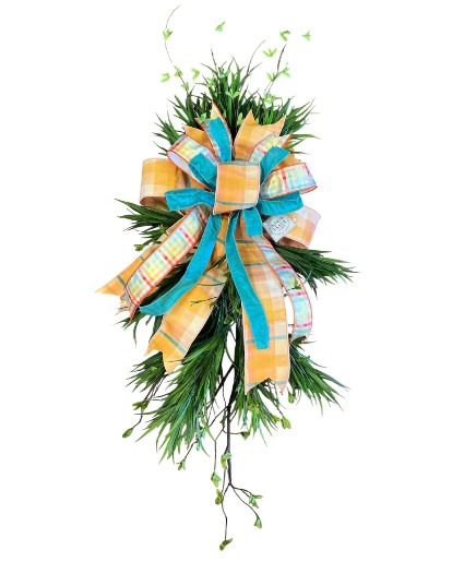MIXED GREENERY DOOR SWAG WITH PREMIUM HANDTIED BOW SILK WITH BOW