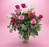 Mixed pink dozen roses Breast cancer awareness 
