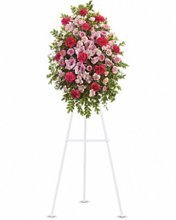 Mixed pink standing spray Funeral Tribute
