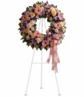 Mixed pink wreath with roses 
