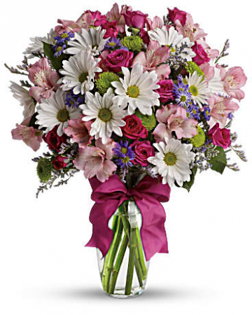 Mixed Pretty in Pink fresh arrangement in a vase 