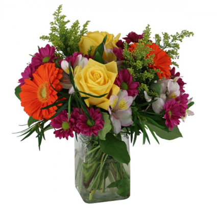 Mixed Summer Brights Bouquet Cube vase