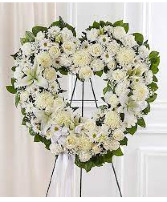 Mixed White Heart Wreath with white bow Heart wreath