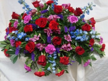 COLORFUL INSPIRATION Beautiful shades of reds purples and blues.Roses, delphinium, carnations, status and more.