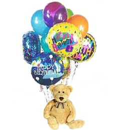 All in One! All included for 45.00 is Medium Bear holding Mylar and latex balloons! Birthday, GRADUATION , CONGRATULATIONS, Baby mylars, etc. We will look at the enclosure card to know what balloons you would like.